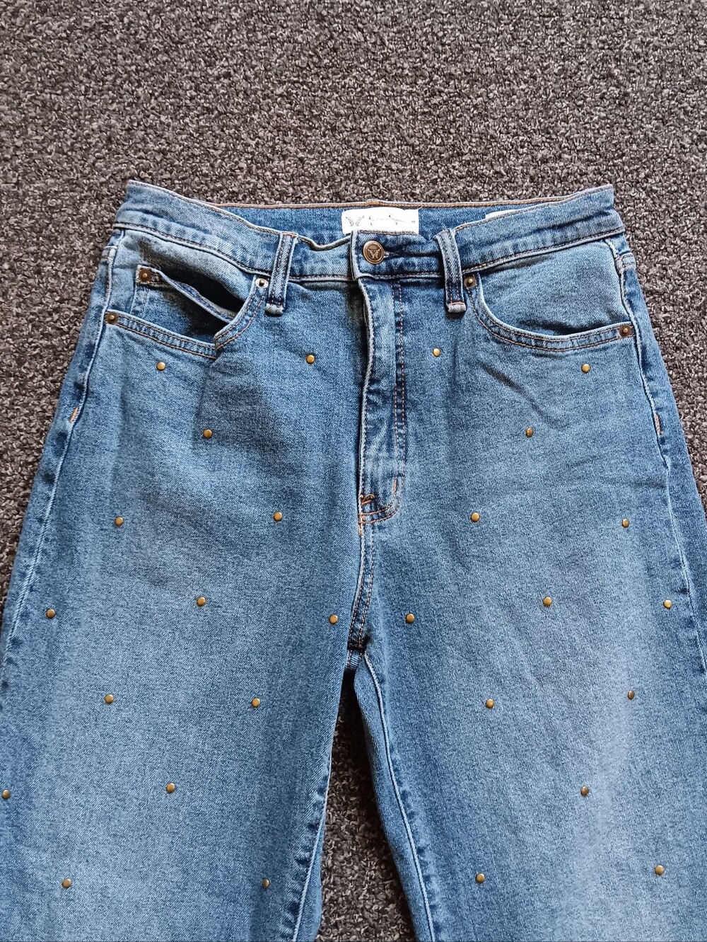 Jessica Simpson Zinnia Wide Leg Boyfriend  Blue Studded Denim Jeans Womens 4 - Picture 8 of 13